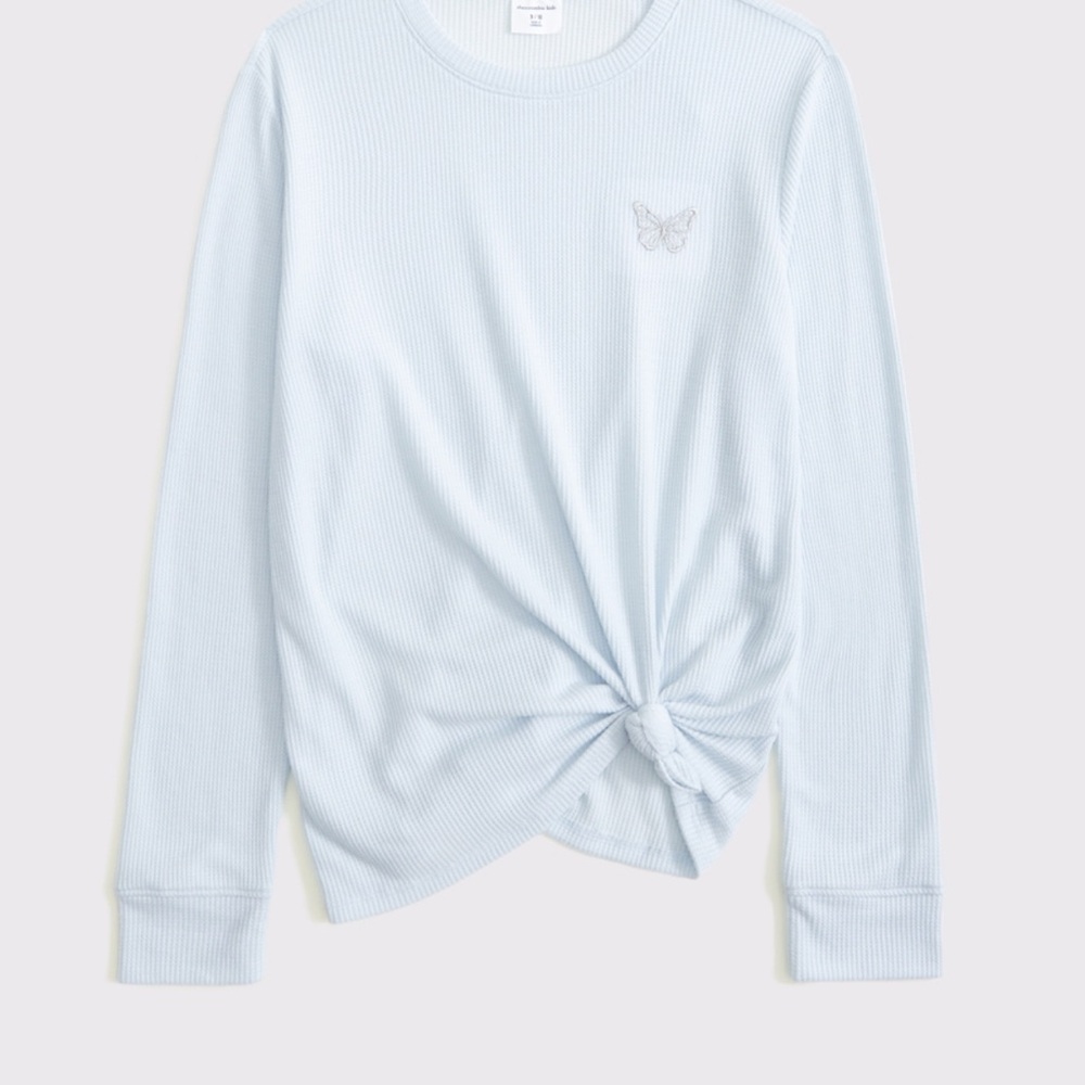 Abercrombie long-sleeve knot-front waffle tee, in ballet blue, new